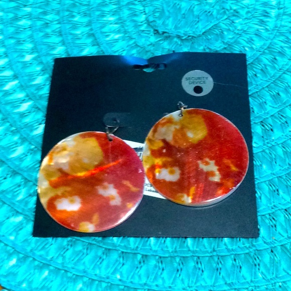 NWT Sapphire 2” diameter dangling earrings. Orange - Picture 2 of 5